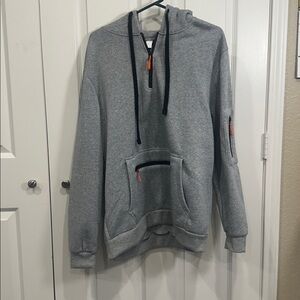Stylish Gray Men's Hoodie with Black and Orange Details